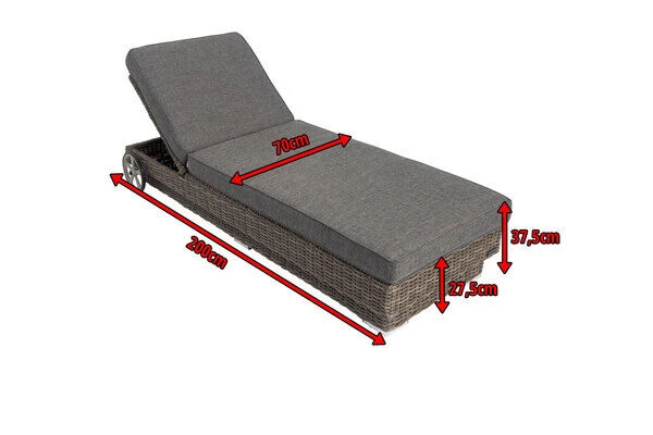 OUTFLEXX Rollliege, Grau, Polyrattan, 200x70x27,5cm, Rückenlehne 5-fach Verstellbar 7 OUTFLEXX Rollliege, Grau, Polyrattan, 200x70x27,5cm, Rückenlehne 5-fach Verstellbar – Bild 5