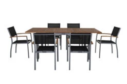 VILLANA Esstischgarnitur, Silber/schwarz, Alu / FSC-Akazienholz, Ausziehtisch 150/200 Cm, 6 Stapelsessel -Gartenmöbel 6 16461.jpg