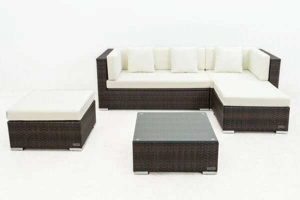 OUTFLEXX Loungemöbel-Set, Braun Marmoriert, 5 Pers, Polyrattan, Wasserfeste Kissenbox, Inkl. Beistelltisch 11 OUTFLEXX Loungemöbel-Set, Braun Marmoriert, 5 Pers, Polyrattan, Wasserfeste Kissenbox, Inkl. Beistelltisch – Bild 9