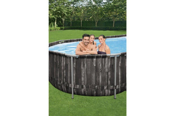 BESTWAY Power Steel Pool, Holz-Optik (dunkelgrau), TriTech, 732x366x122cm, Oval, Mit Filterpumpe, Leiter, Abdeckplane 11 BESTWAY Power Steel Pool, Holz-Optik (dunkelgrau), TriTech, 732x366x122cm, Oval, Mit Filterpumpe, Leiter, Abdeckplane – Bild 9